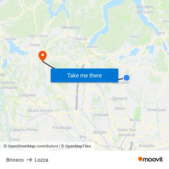 Briosco to Lozza map
