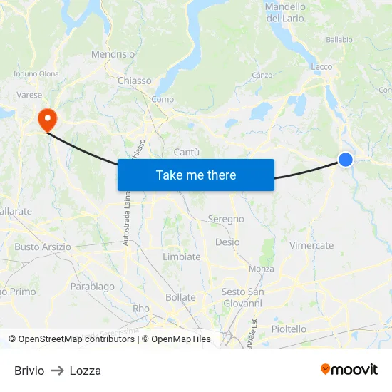 Brivio to Lozza map