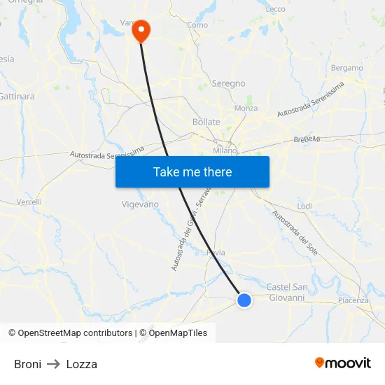 Broni to Lozza map