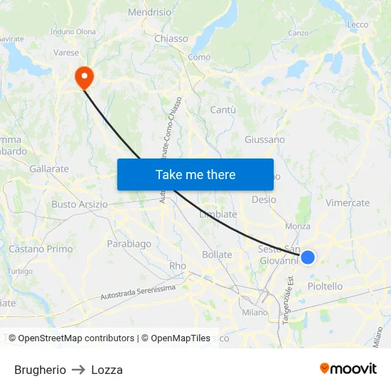 Brugherio to Lozza map