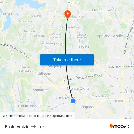 Busto Arsizio to Lozza map