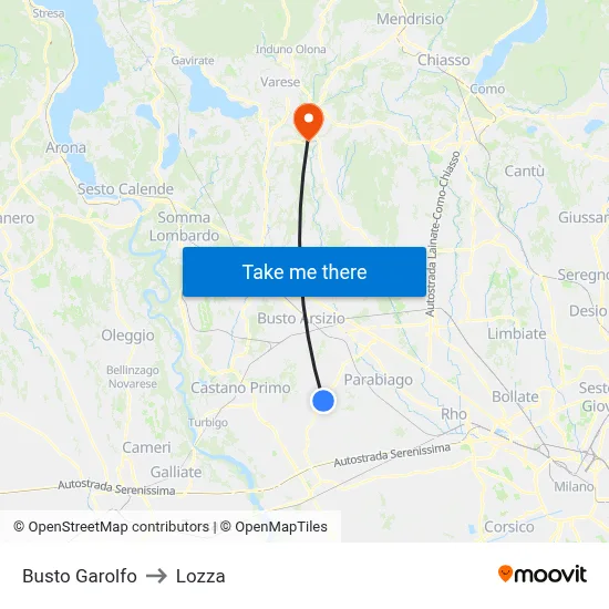 Busto Garolfo to Lozza map