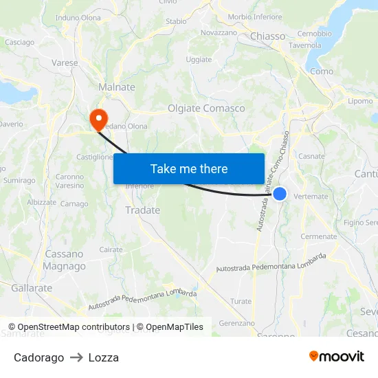 Cadorago to Lozza map