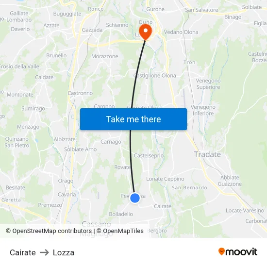 Cairate to Lozza map