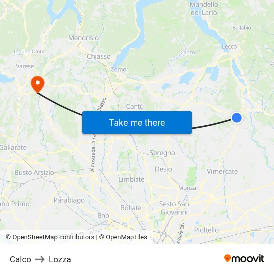 Calco to Lozza map