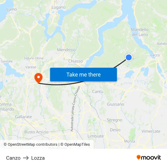 Canzo to Lozza map
