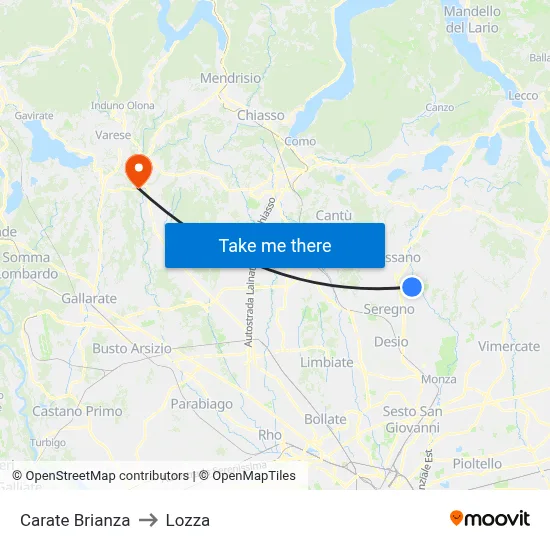 Carate Brianza to Lozza map