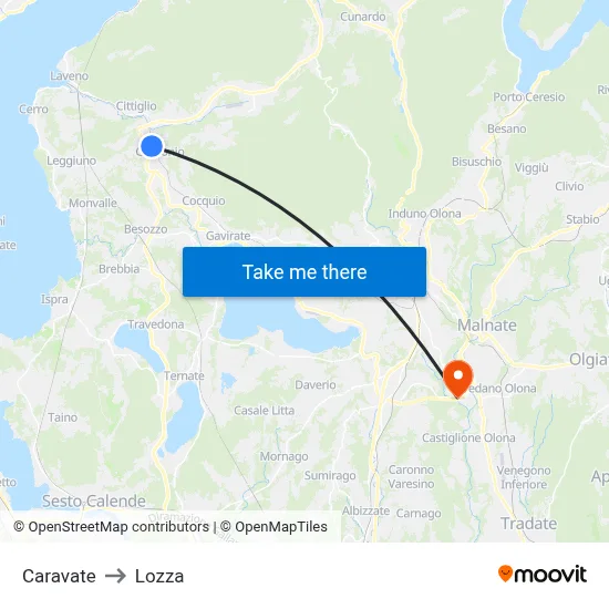 Caravate to Lozza map