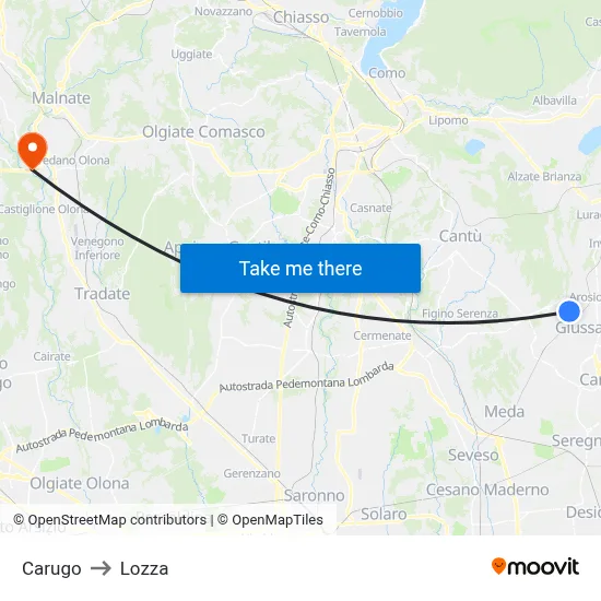Carugo to Lozza map