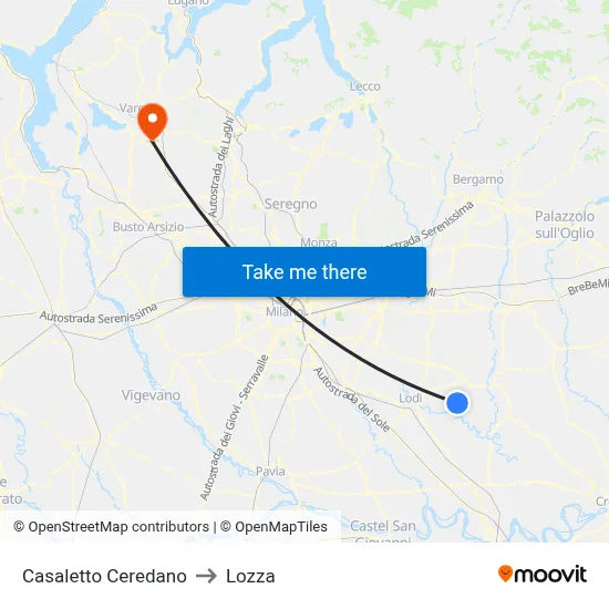 Casaletto Ceredano to Lozza map