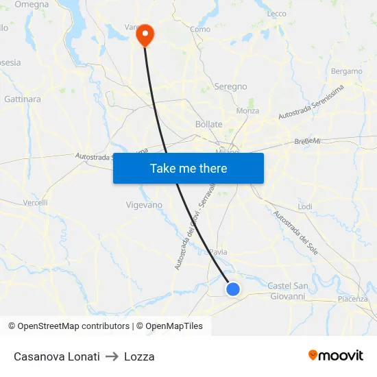 Casanova Lonati to Lozza map