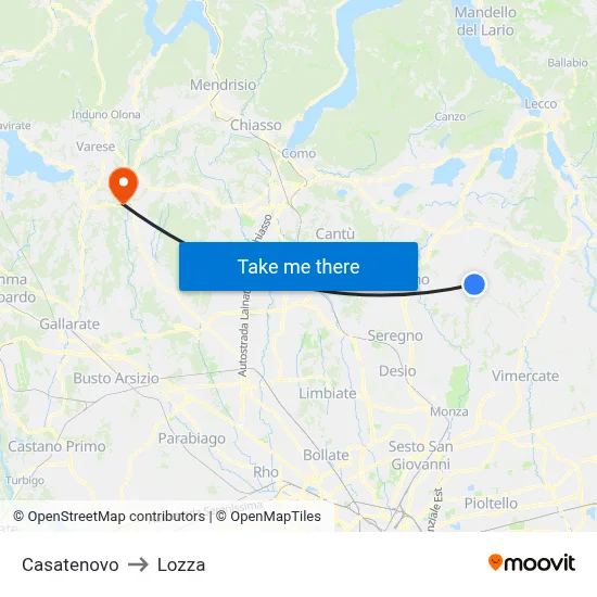 Casatenovo to Lozza map