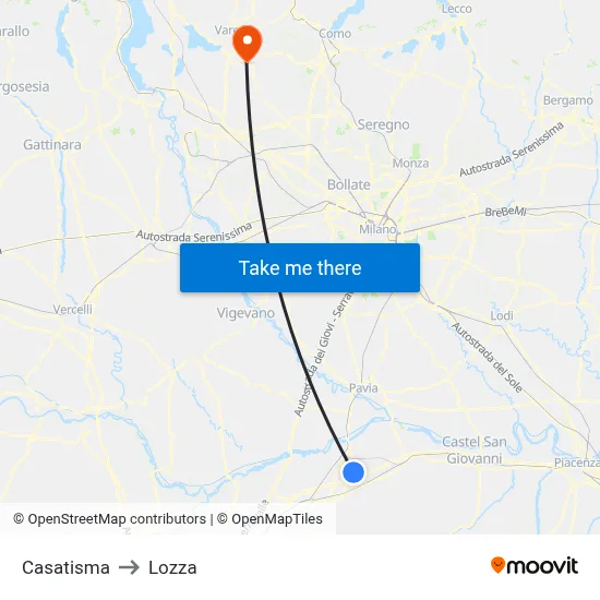 Casatisma to Lozza map