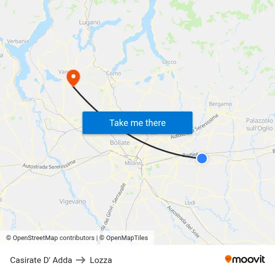 Casirate D' Adda to Lozza map