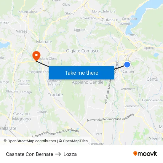 Casnate Con Bernate to Lozza map