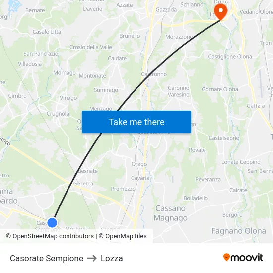 Casorate Sempione to Lozza map