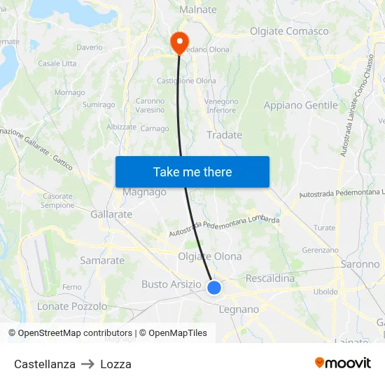 Castellanza to Lozza map