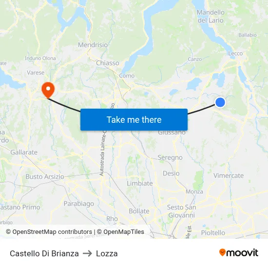 Castello Di Brianza to Lozza map