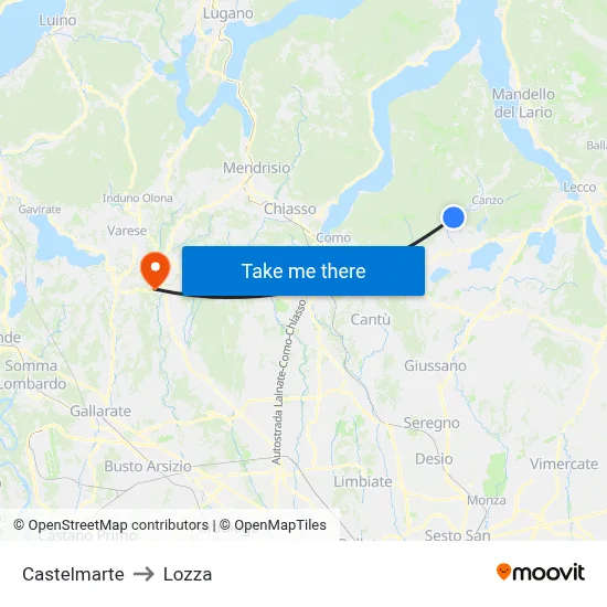 Castelmarte to Lozza map