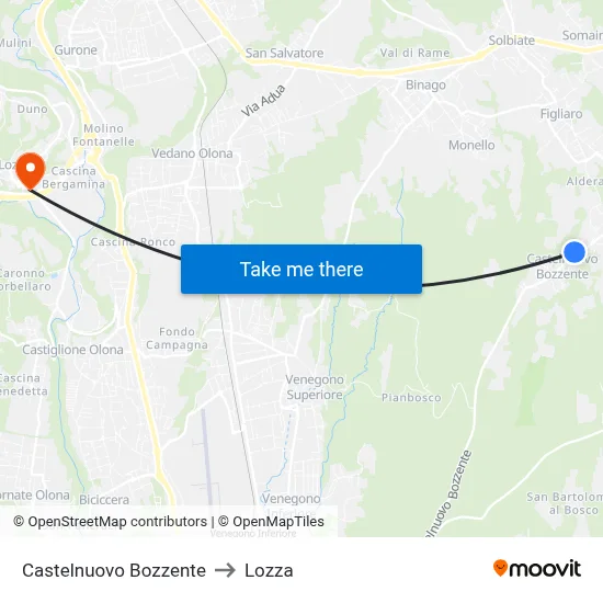 Castelnuovo Bozzente to Lozza map