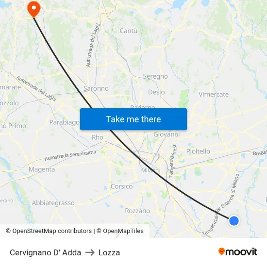 Cervignano d'Adda to Lozza map