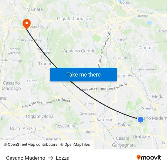 Cesano Maderno to Lozza map