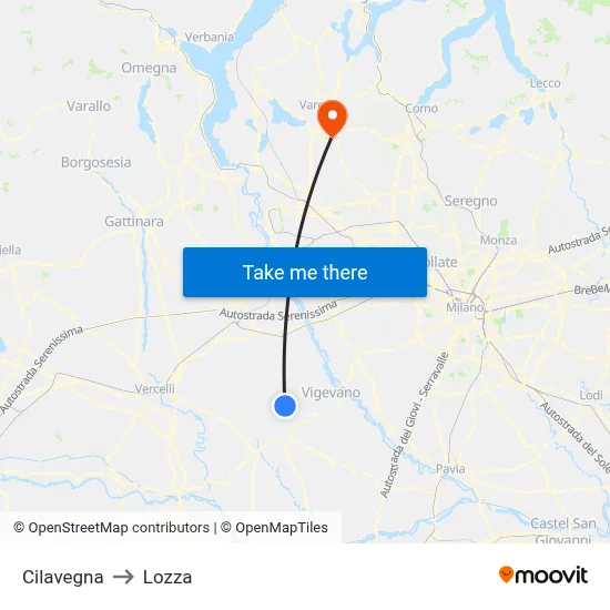 Cilavegna to Lozza map