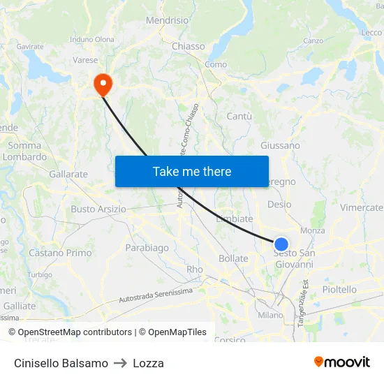 Cinisello Balsamo to Lozza map