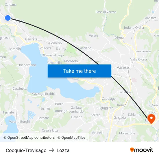 Cocquio-Trevisago to Lozza map