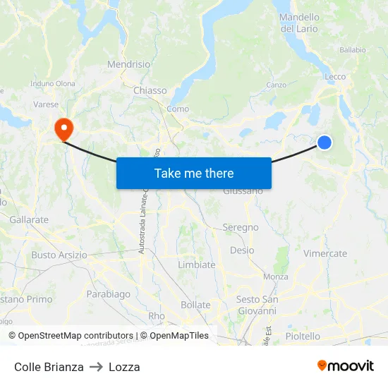 Colle Brianza to Lozza map