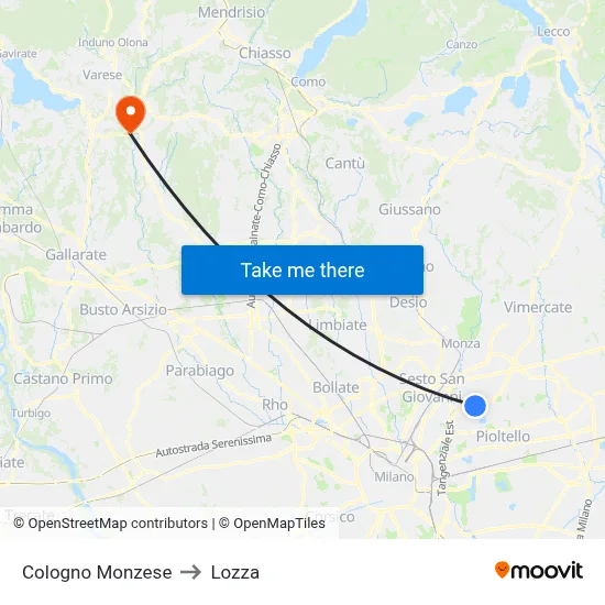Cologno Monzese to Lozza map