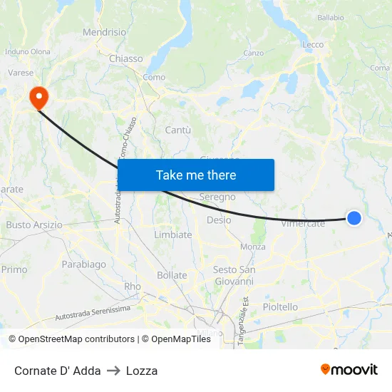 Cornate d'Adda to Lozza map
