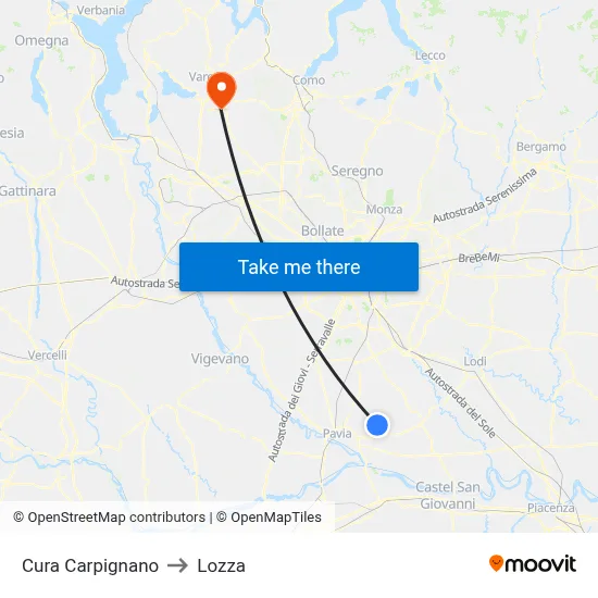 Cura Carpignano to Lozza map