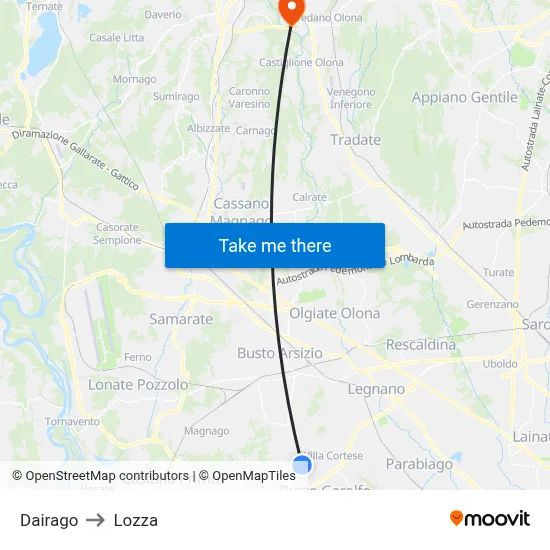 Dairago to Lozza map