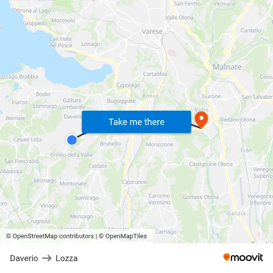 Daverio to Lozza map