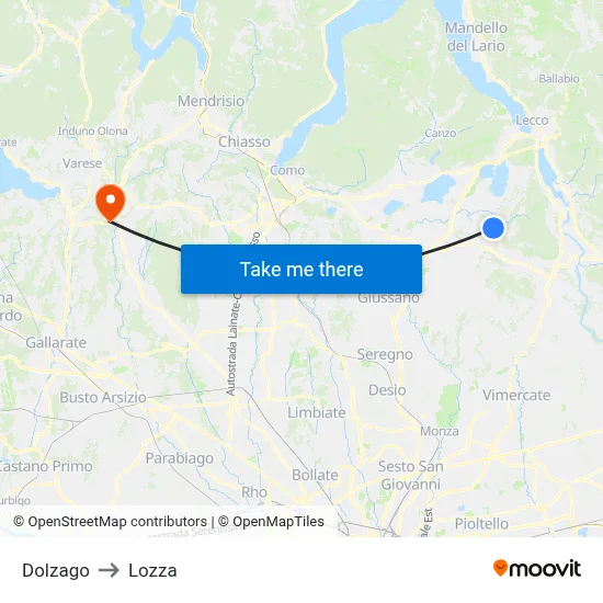 Dolzago to Lozza map