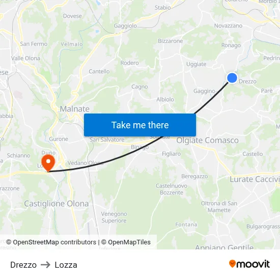 Drezzo to Lozza map