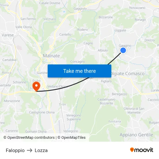 Faloppio to Lozza map