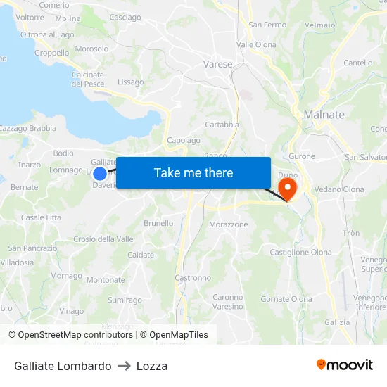 Galliate Lombardo to Lozza map