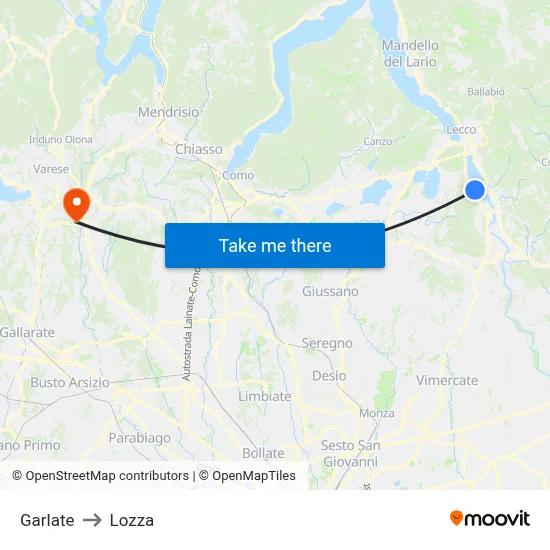 Garlate to Lozza map