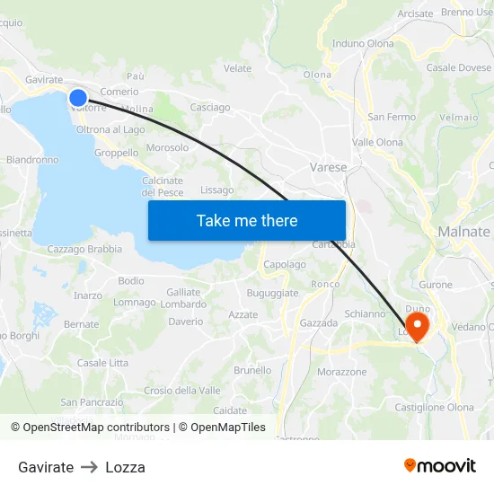 Gavirate to Lozza map