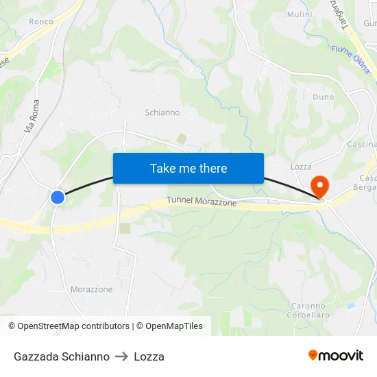 Gazzada Schianno to Lozza map