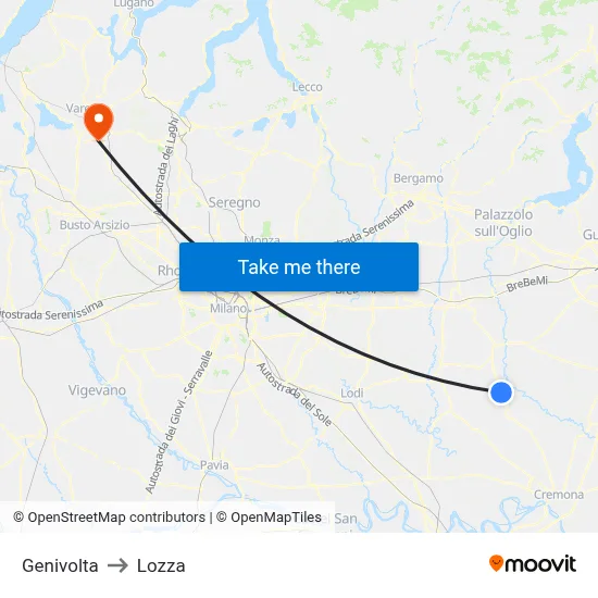 Genivolta to Lozza map