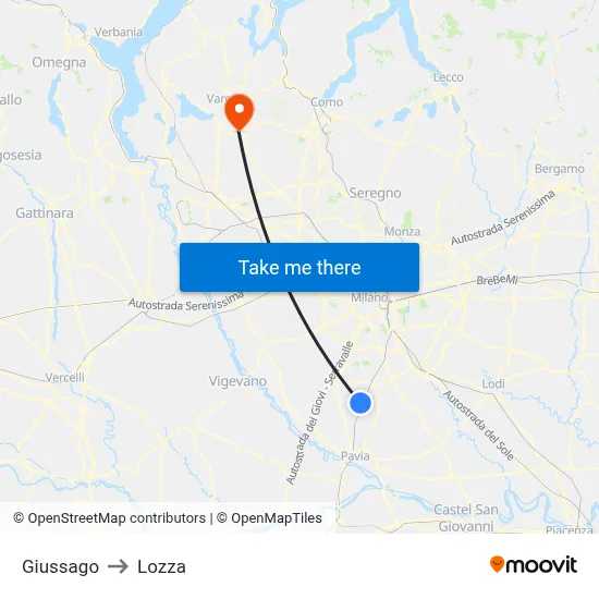 Giussago to Lozza map