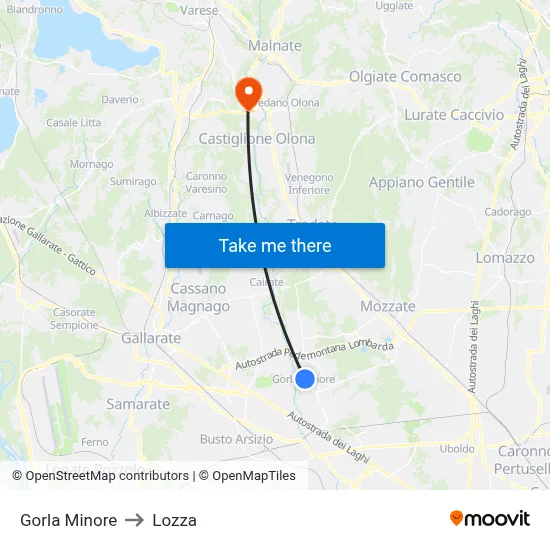 Gorla Minore to Lozza map