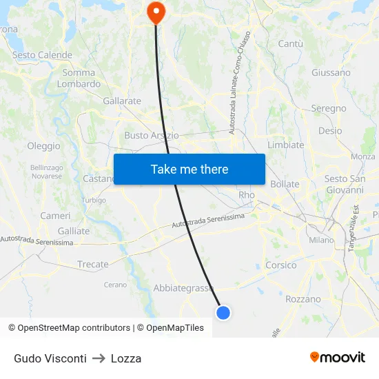 Gudo Visconti to Lozza map