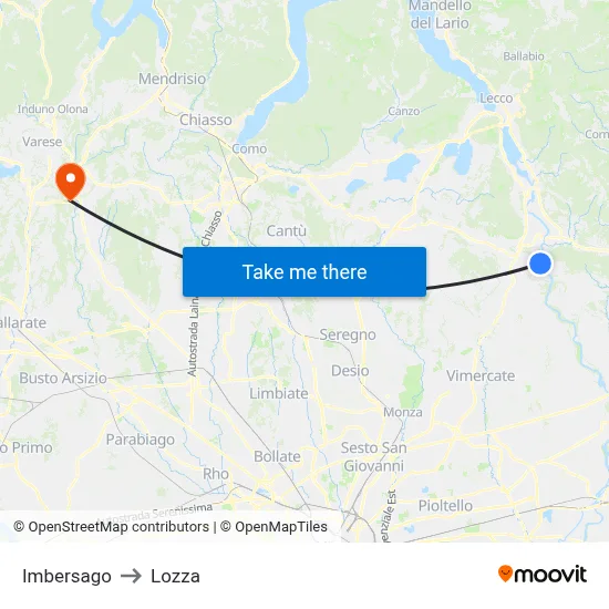 Imbersago to Lozza map