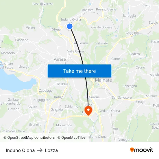 Induno Olona to Lozza map