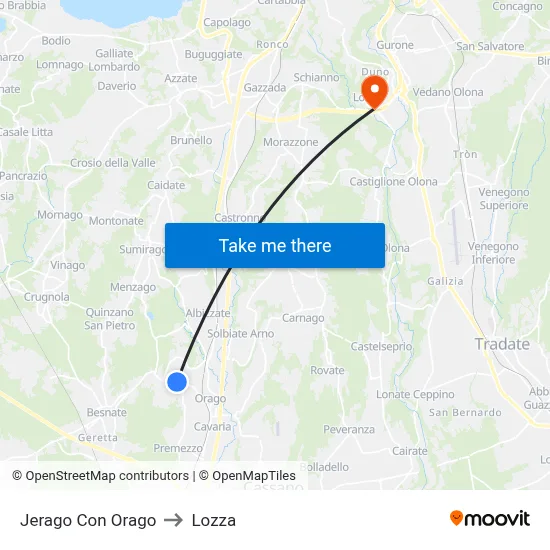 Jerago con Orago to Lozza map