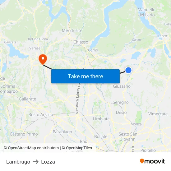 Lambrugo to Lozza map